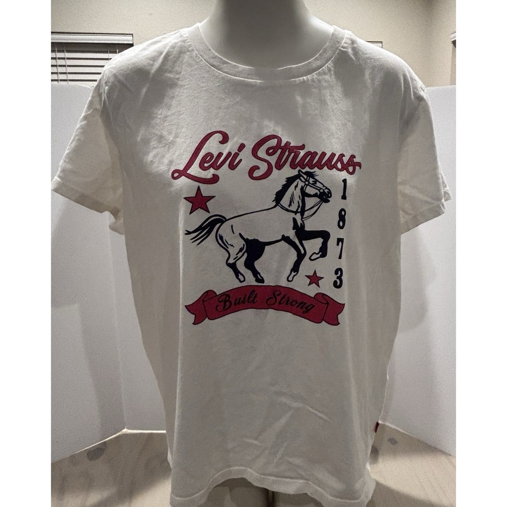 Ladies LEVI'S Levi Strauss Red Tag Graphic  Tee T-Shirt White XXL "Built Strong"